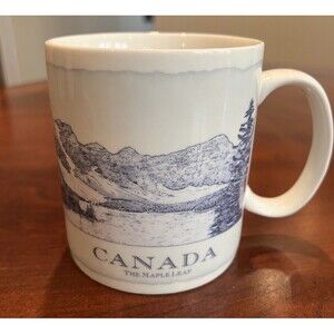 2006 Starbucks Canada The Maple Leaf Coffee Mug Cup 18 oz White Blue